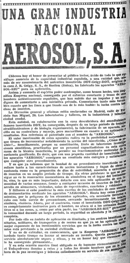 Recorte de prensa antiguo de Aerosol